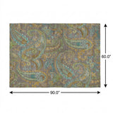 5' X 8' Taupe And Teal Paisley Shag Washable Area Rug With UV Protection - HomeRoots - Flyclothing LLC