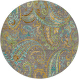 8' Taupe And Teal Paisley Shag Washable Round Rug With UV Protection - HomeRoots - Flyclothing LLC