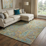 8' X 10' Taupe And Teal Paisley Shag Washable Area Rug With UV Protection - HomeRoots - Flyclothing LLC