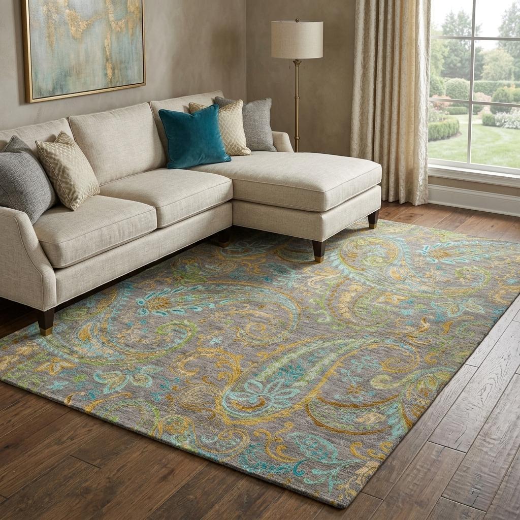8' X 10' Taupe And Teal Paisley Shag Washable Area Rug With UV Protection - HomeRoots - Flyclothing LLC