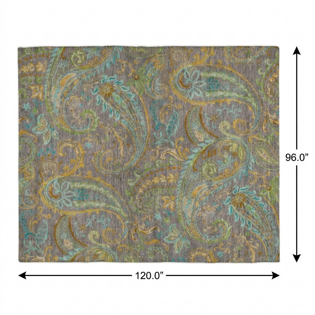 8' X 10' Taupe And Teal Paisley Shag Washable Area Rug With UV Protection - HomeRoots - Flyclothing LLC