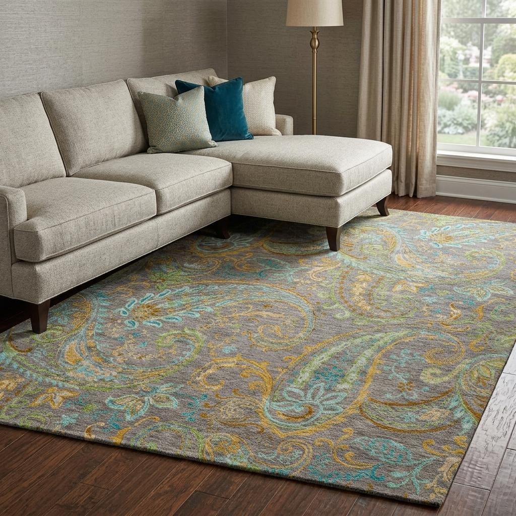 9' X 12' Taupe And Teal Paisley Shag Washable Area Rug With UV Protection - HomeRoots - Flyclothing LLC