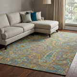 9' X 12' Taupe And Teal Paisley Shag Washable Area Rug With UV Protection - HomeRoots - Flyclothing LLC