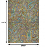 9' X 12' Taupe And Teal Paisley Shag Washable Area Rug With UV Protection - HomeRoots - Flyclothing LLC