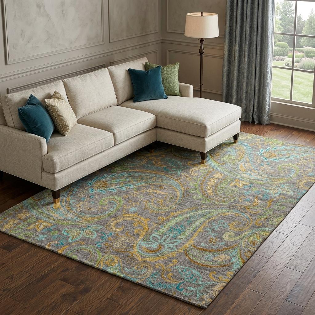 10' X 14' Taupe And Teal Paisley Shag Washable Area Rug With UV Protection - HomeRoots - Flyclothing LLC