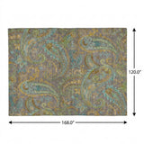 10' X 14' Taupe And Teal Paisley Shag Washable Area Rug With UV Protection - HomeRoots - Flyclothing LLC
