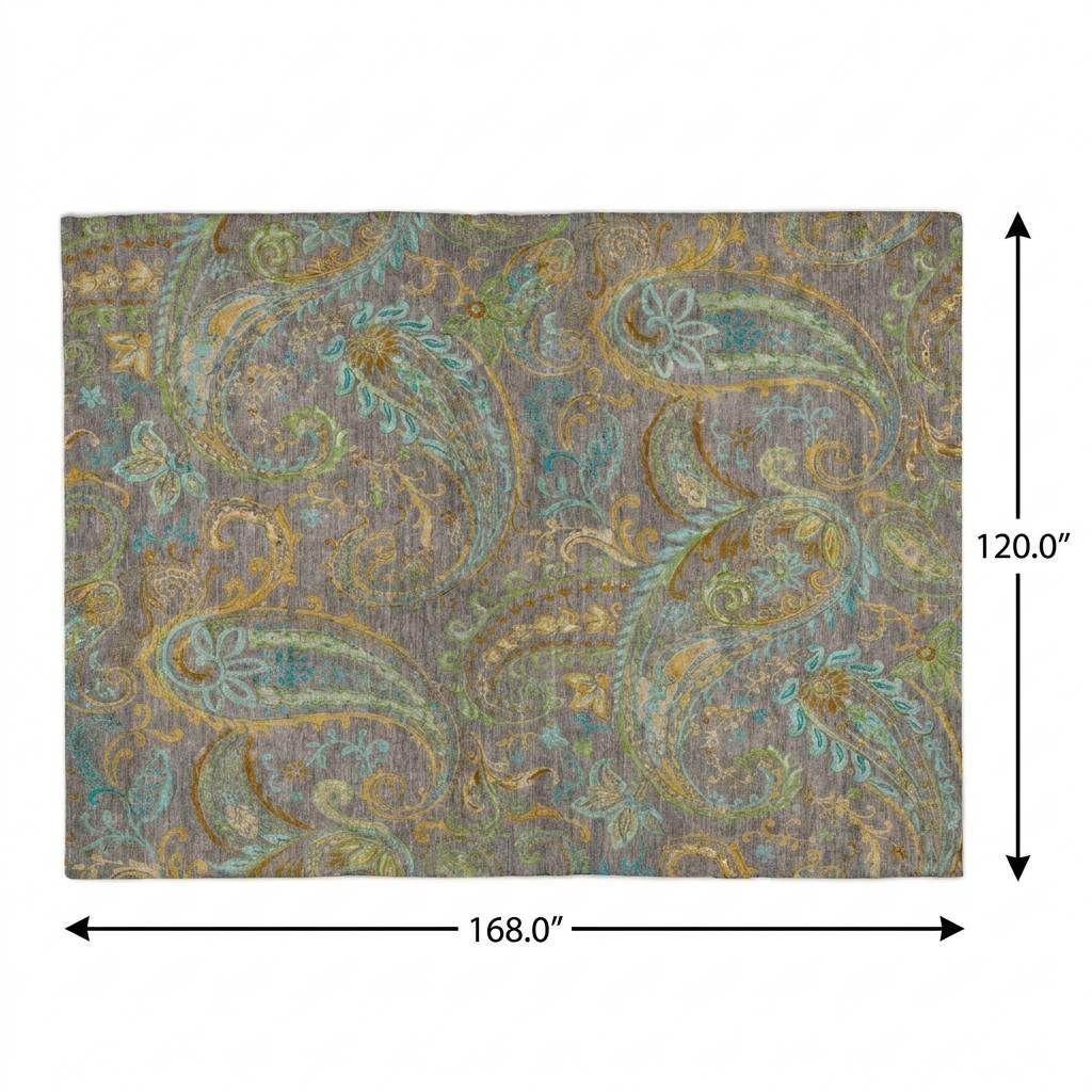 10' X 14' Taupe And Teal Paisley Shag Washable Area Rug With UV Protection - HomeRoots - Flyclothing LLC