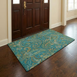 3' X 5' Teal And Gold Paisley Shag Washable Area Rug With UV Protection - HomeRoots - Flyclothing LLC