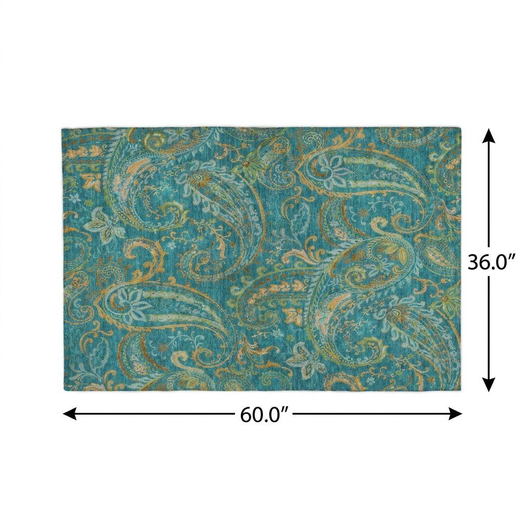 3' X 5' Teal And Gold Paisley Shag Washable Area Rug With UV Protection - HomeRoots - Flyclothing LLC