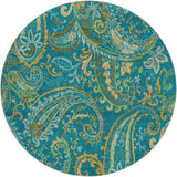 8' Teal And Gold Paisley Shag Washable Round Rug With UV Protection - HomeRoots - Flyclothing LLC