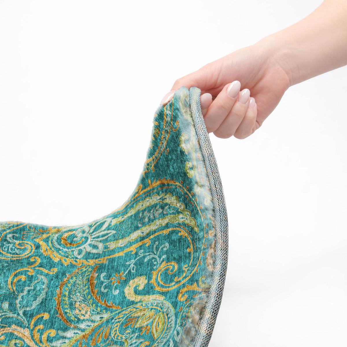 8' Teal And Gold Paisley Shag Washable Round Rug With UV Protection - HomeRoots - Flyclothing LLC