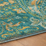 8' Teal And Gold Paisley Shag Washable Round Rug With UV Protection - HomeRoots - Flyclothing LLC