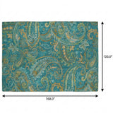 10' X 14' Teal And Gold Paisley Shag Washable Area Rug With UV Protection - HomeRoots - Flyclothing LLC