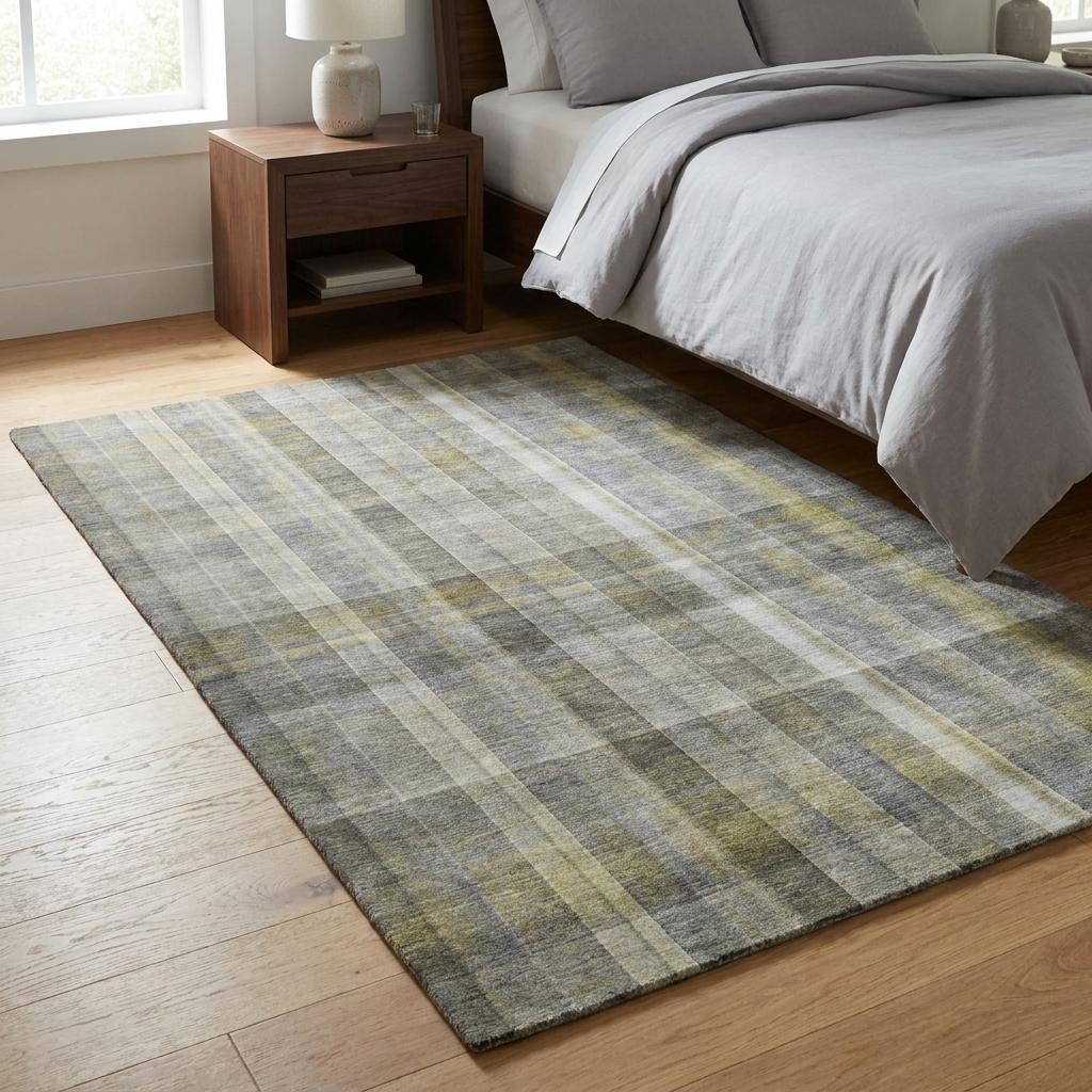 3' X 5' Gray And Charcoal Plaid Shag Washable Area Rug With UV Protection - HomeRoots - Flyclothing LLC