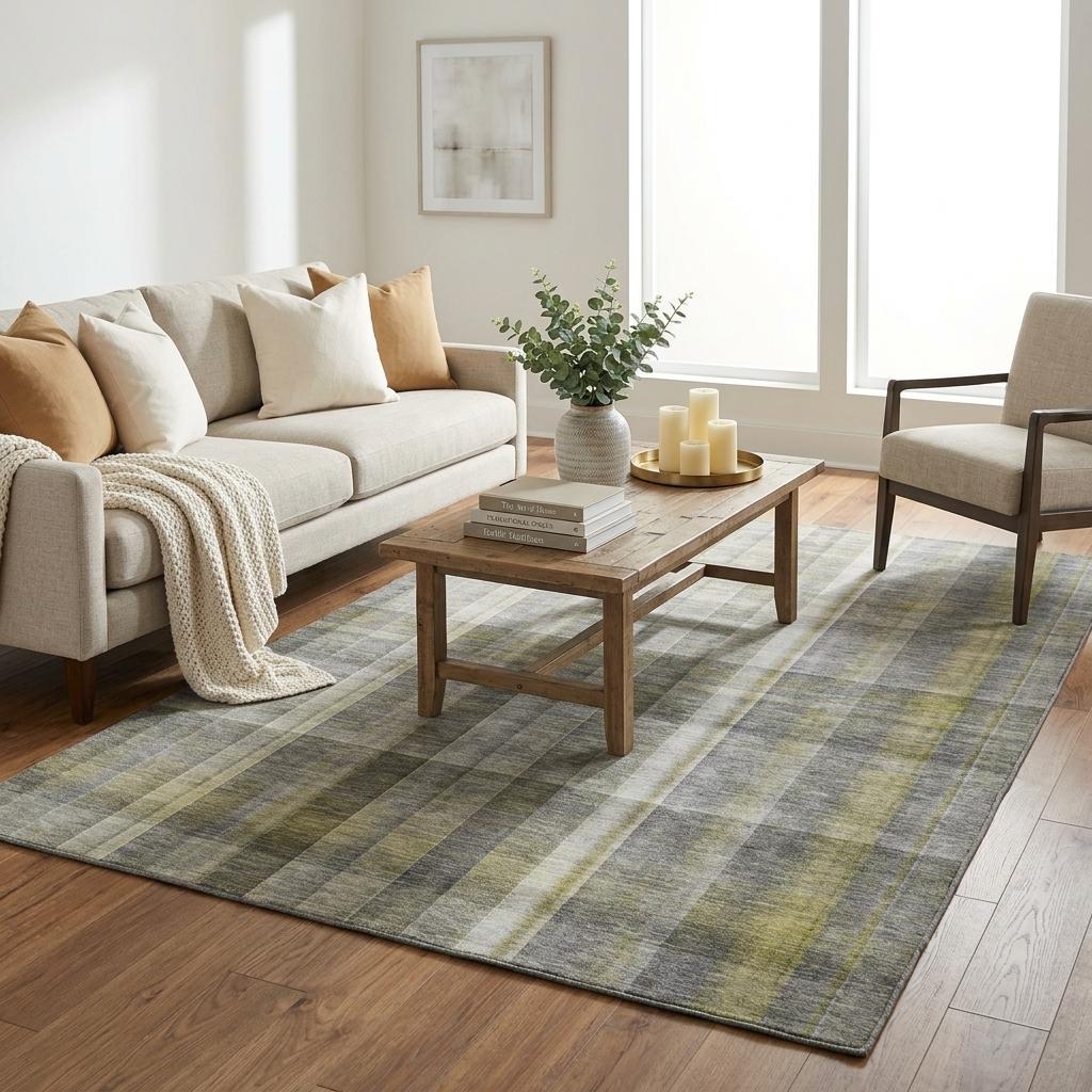 5' X 8' Gray And Charcoal Plaid Shag Washable Area Rug With UV Protection - HomeRoots - Flyclothing LLC