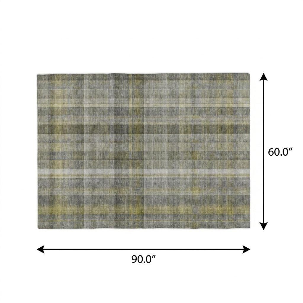 5' X 8' Gray And Charcoal Plaid Shag Washable Area Rug With UV Protection - HomeRoots - Flyclothing LLC