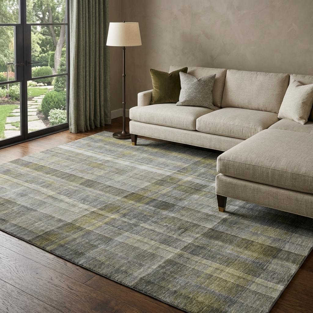 10' X 14' Gray And Charcoal Plaid Shag Washable Area Rug With UV Protection - HomeRoots - Flyclothing LLC