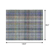 8' X 10' Green And Blue Plaid Shag Washable Area Rug With UV Protection - HomeRoots - Flyclothing LLC