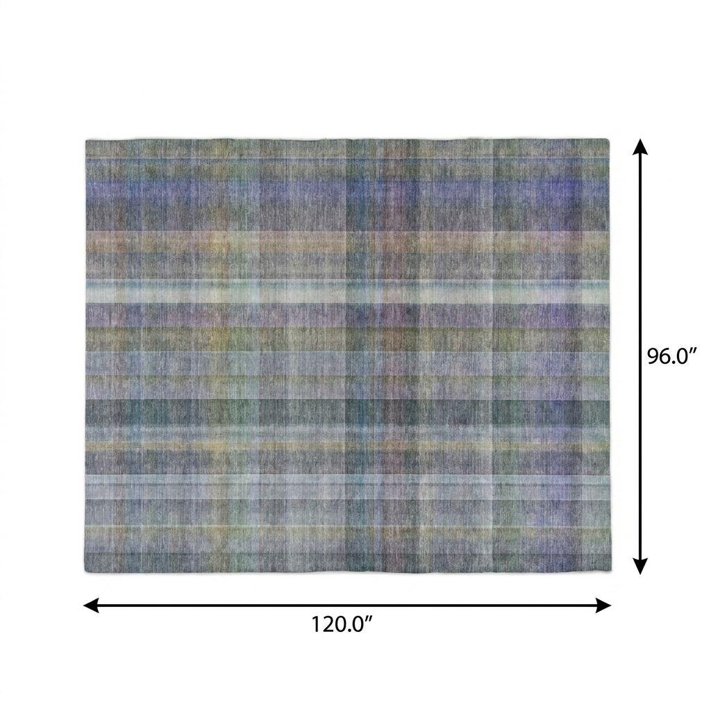 8' X 10' Green And Blue Plaid Shag Washable Area Rug With UV Protection - HomeRoots - Flyclothing LLC