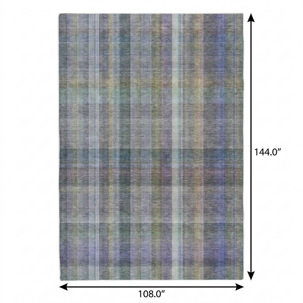 9' X 12' Green And Blue Plaid Shag Washable Area Rug With UV Protection - HomeRoots - Flyclothing LLC