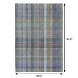 9' X 12' Green And Blue Plaid Shag Washable Area Rug With UV Protection - HomeRoots - Flyclothing LLC