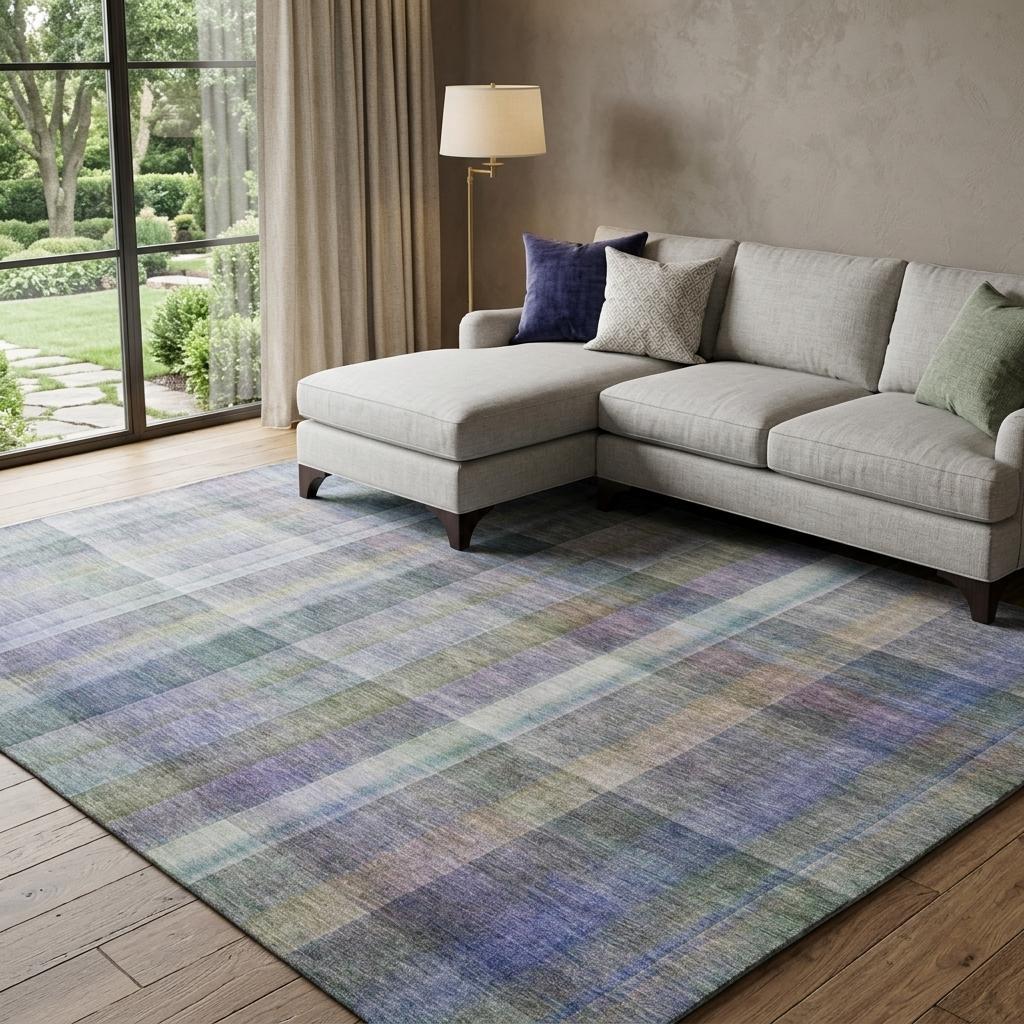 10' X 14' Green And Blue Plaid Shag Washable Area Rug With UV Protection - HomeRoots - Flyclothing LLC