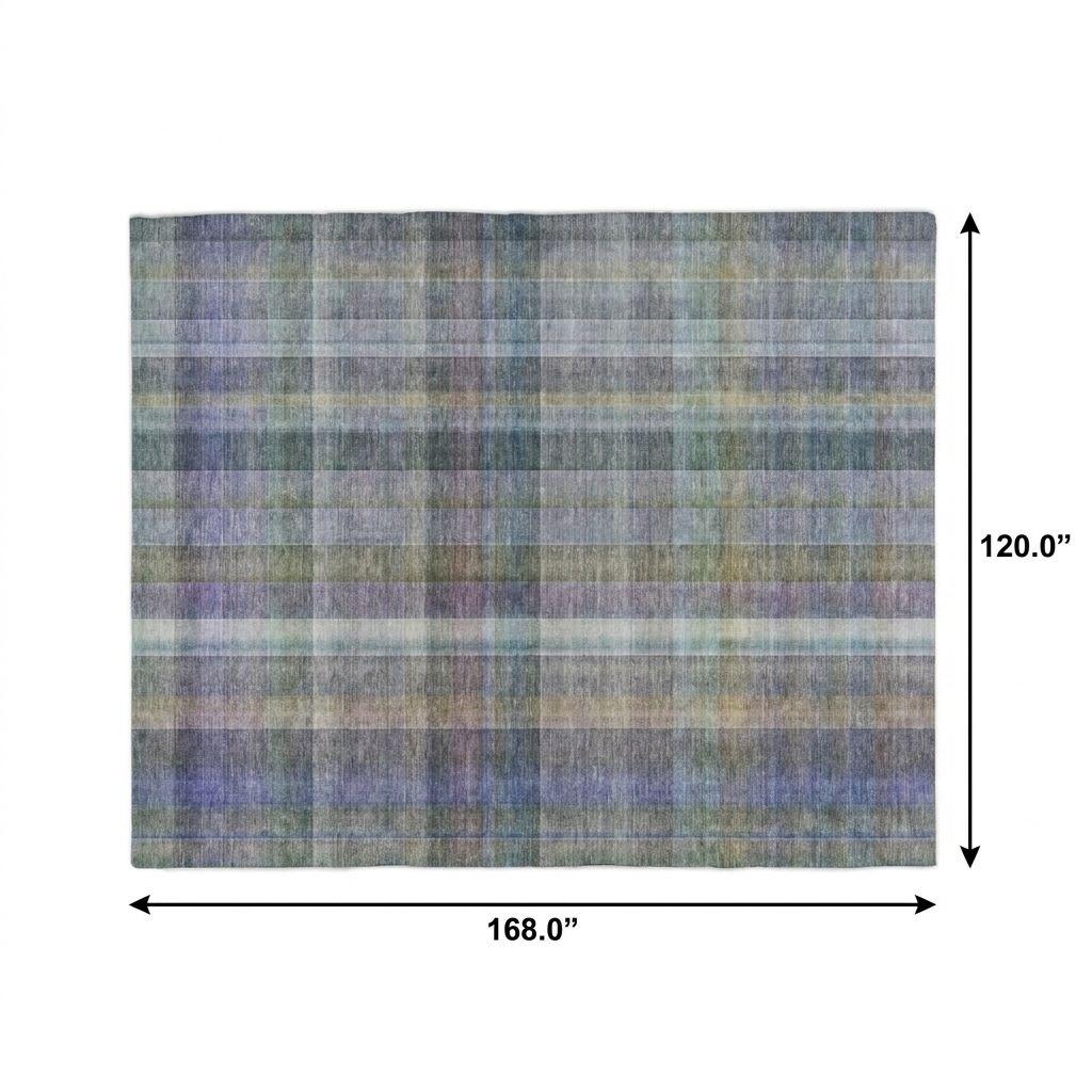 10' X 14' Green And Blue Plaid Shag Washable Area Rug With UV Protection - HomeRoots - Flyclothing LLC