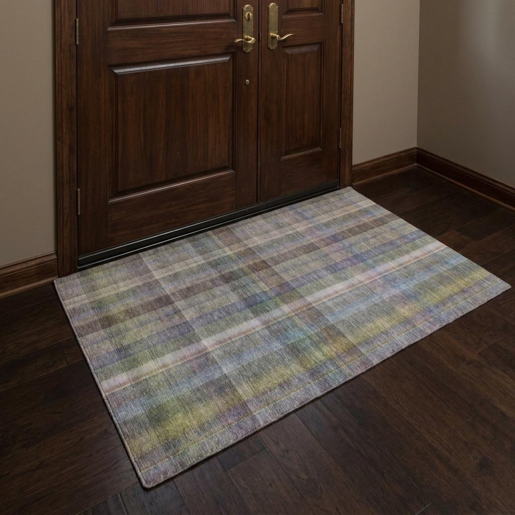 3' X 5' Pewter And Gray Plaid Shag Washable Area Rug With UV Protection - HomeRoots - Flyclothing LLC