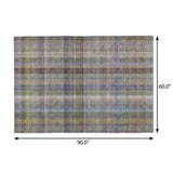 5' X 8' Pewter And Gray Plaid Shag Washable Area Rug With UV Protection - HomeRoots - Flyclothing LLC