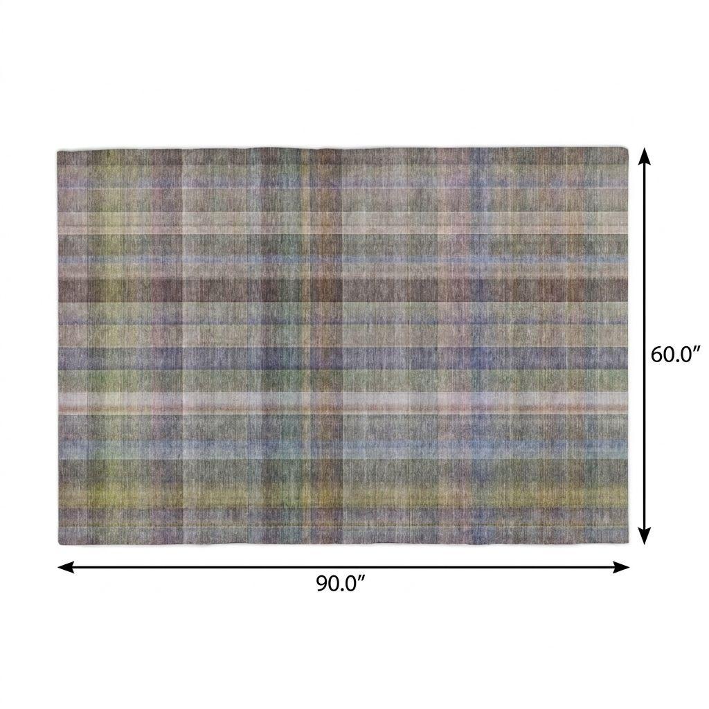 5' X 8' Pewter And Gray Plaid Shag Washable Area Rug With UV Protection - HomeRoots - Flyclothing LLC