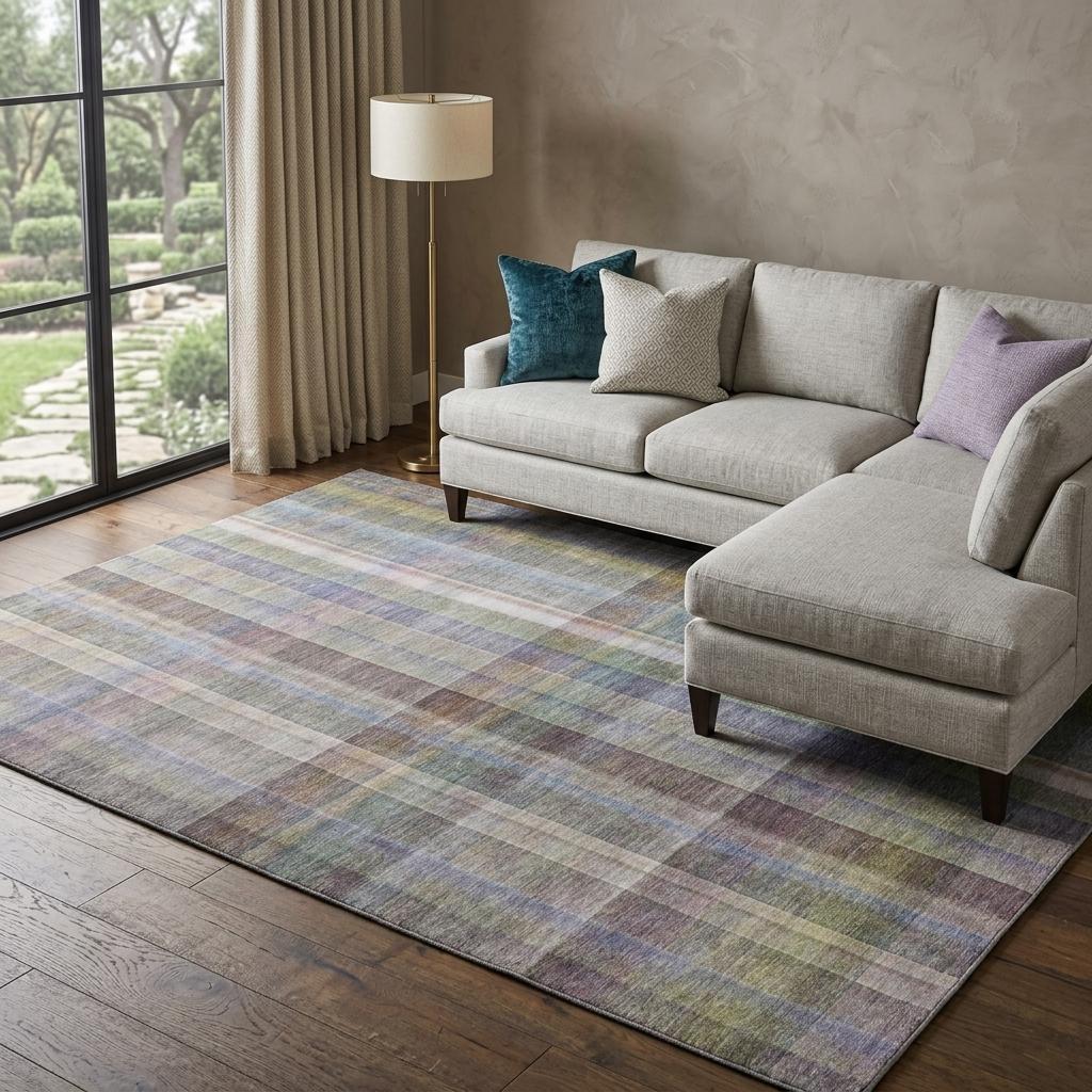 9' X 12' Pewter And Gray Plaid Shag Washable Area Rug With UV Protection - HomeRoots - Flyclothing LLC
