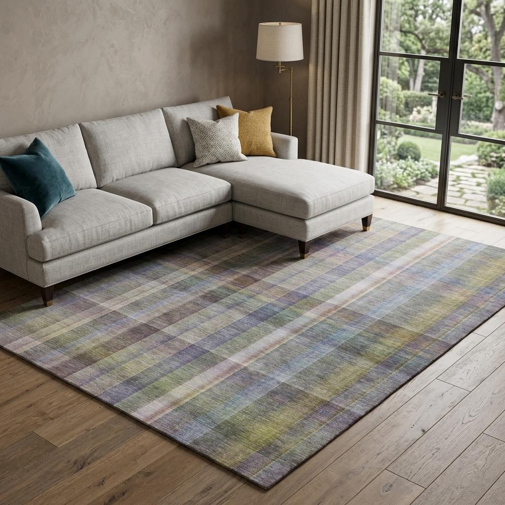 10' X 14' Pewter And Gray Plaid Shag Washable Area Rug With UV Protection - HomeRoots - Flyclothing LLC
