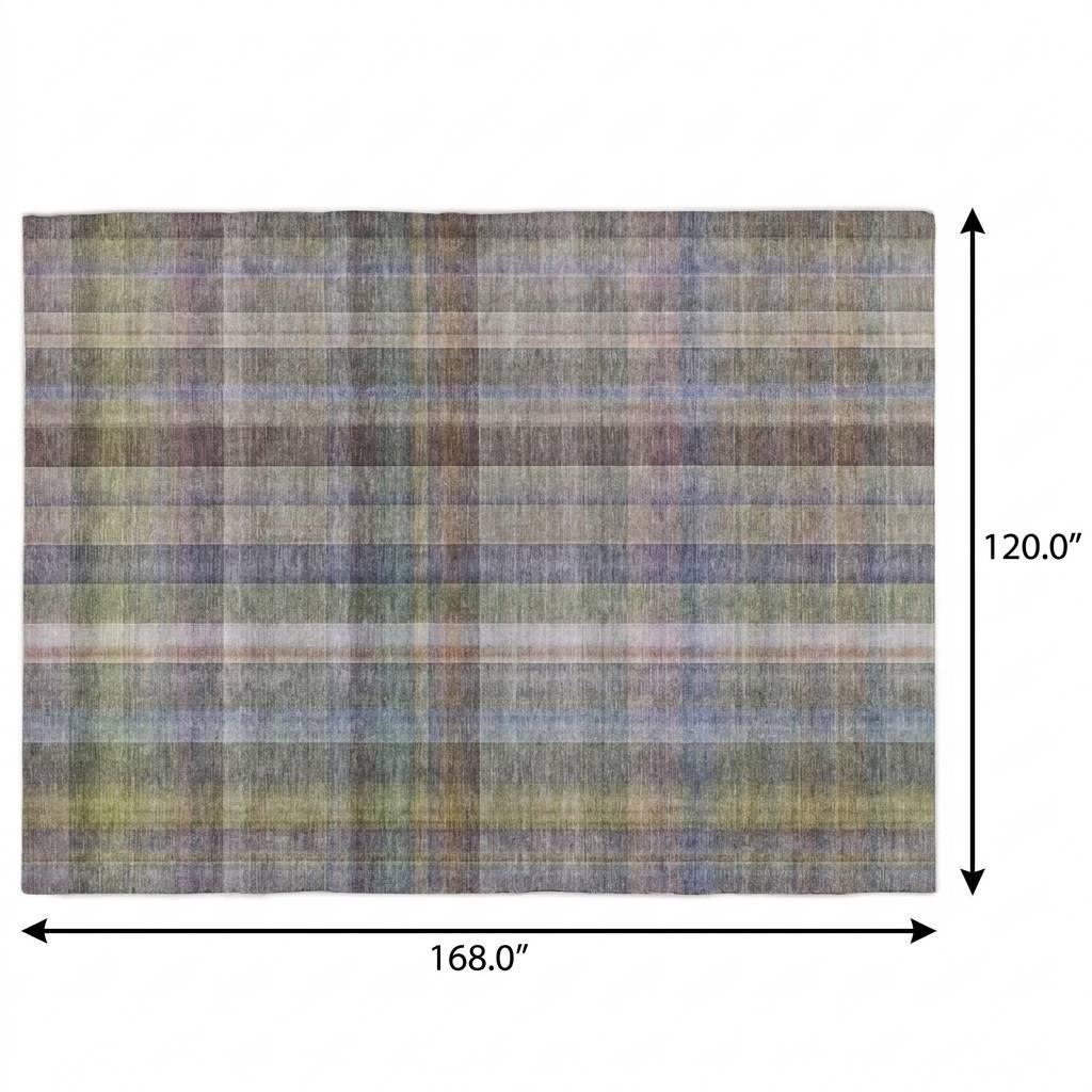 10' X 14' Pewter And Gray Plaid Shag Washable Area Rug With UV Protection - HomeRoots - Flyclothing LLC