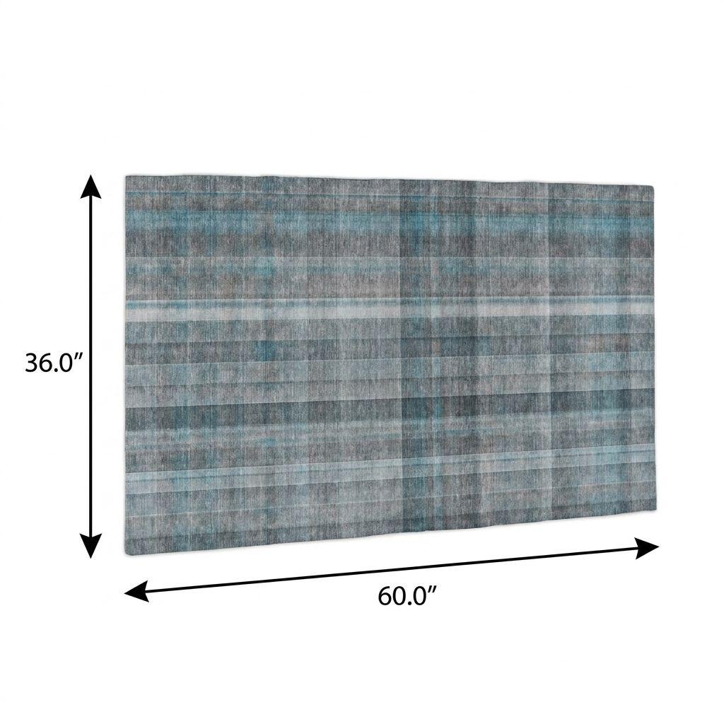 3' X 5' Teal And Gray Plaid Shag Washable Area Rug With UV Protection - HomeRoots - Flyclothing LLC