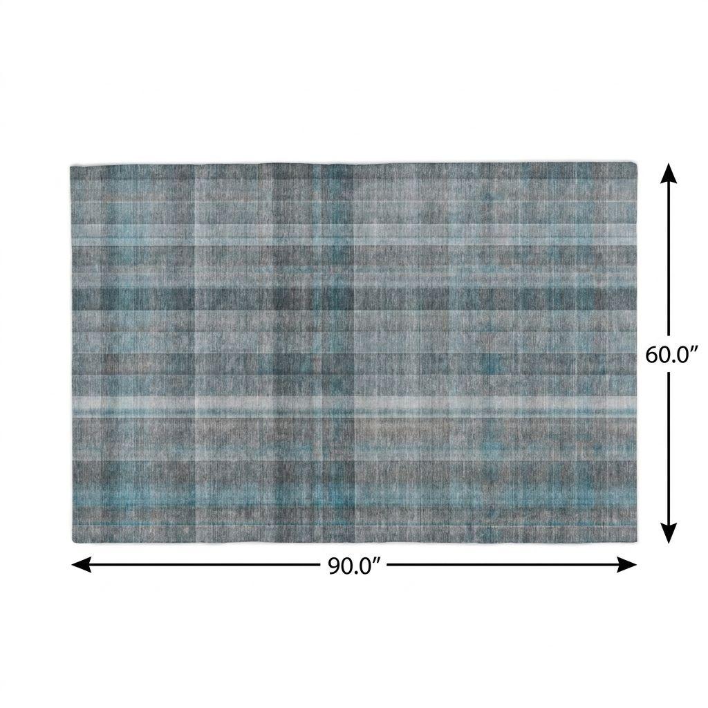 5' X 8' Teal And Gray Plaid Shag Washable Area Rug With UV Protection - HomeRoots - Flyclothing LLC