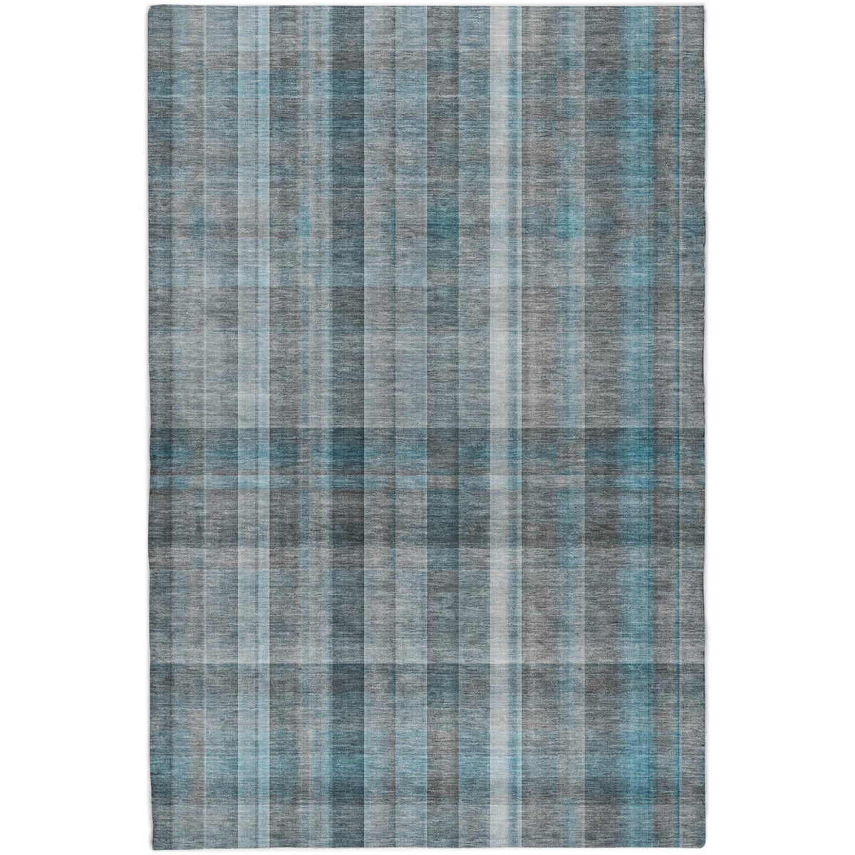 8' X 10' Teal And Gray Plaid Shag Washable Area Rug With UV Protection - HomeRoots - Flyclothing LLC