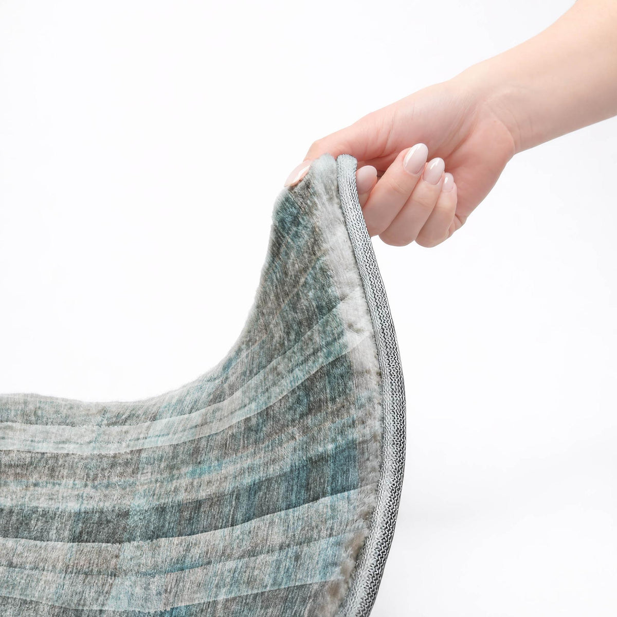 8' X 10' Teal And Gray Plaid Shag Washable Area Rug With UV Protection - HomeRoots - Flyclothing LLC