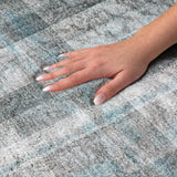 8' X 10' Teal And Gray Plaid Shag Washable Area Rug With UV Protection - HomeRoots - Flyclothing LLC