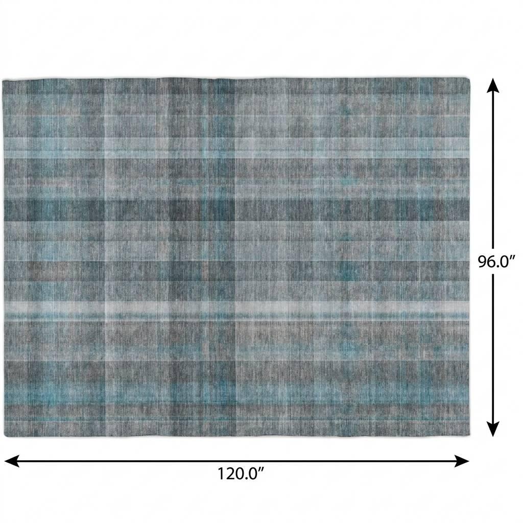 8' X 10' Teal And Gray Plaid Shag Washable Area Rug With UV Protection - HomeRoots - Flyclothing LLC