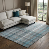9' X 12' Teal And Gray Plaid Shag Washable Area Rug With UV Protection - HomeRoots - Flyclothing LLC