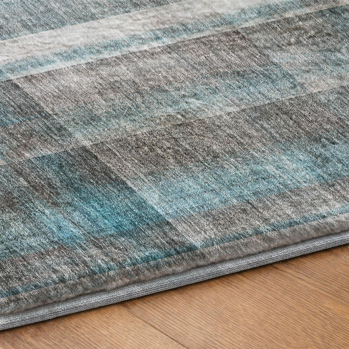 9' X 12' Teal And Gray Plaid Shag Washable Area Rug With UV Protection - HomeRoots - Flyclothing LLC