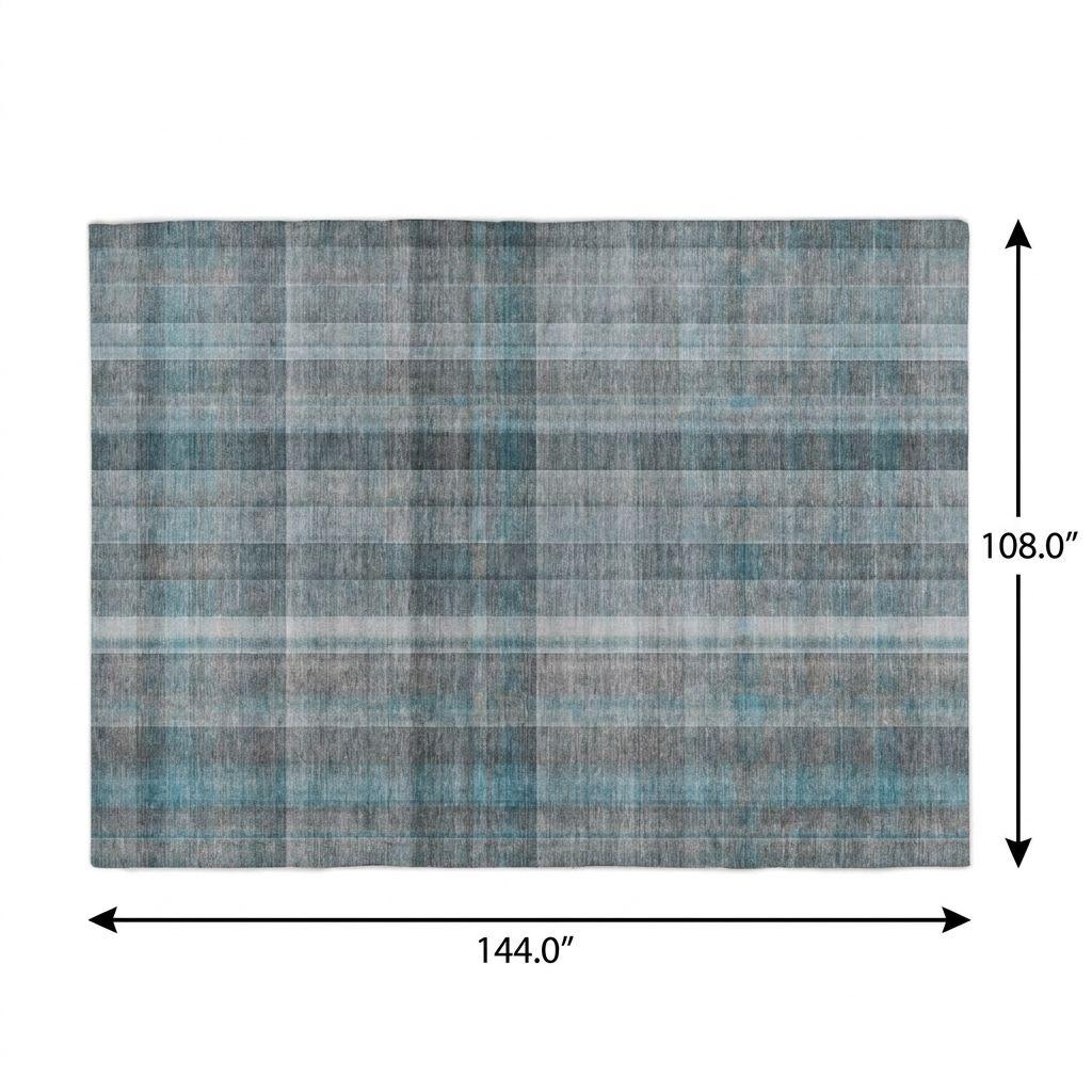 9' X 12' Teal And Gray Plaid Shag Washable Area Rug With UV Protection - HomeRoots - Flyclothing LLC