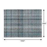 9' X 12' Teal And Gray Plaid Shag Washable Area Rug With UV Protection - HomeRoots - Flyclothing LLC