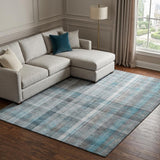 10' X 14' Teal And Gray Plaid Shag Washable Area Rug With UV Protection - HomeRoots - Flyclothing LLC