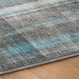 10' X 14' Teal And Gray Plaid Shag Washable Area Rug With UV Protection - HomeRoots - Flyclothing LLC