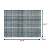 10' X 14' Teal And Gray Plaid Shag Washable Area Rug With UV Protection - HomeRoots - Flyclothing LLC
