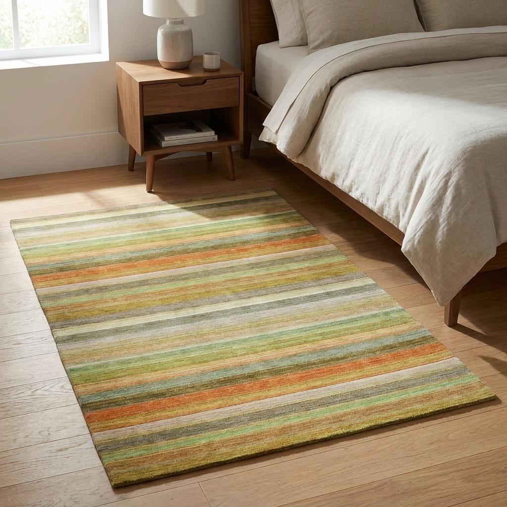 3' X 5' Green And Orange Striped Shag Washable Area Rug With UV Protection - HomeRoots - Flyclothing LLC