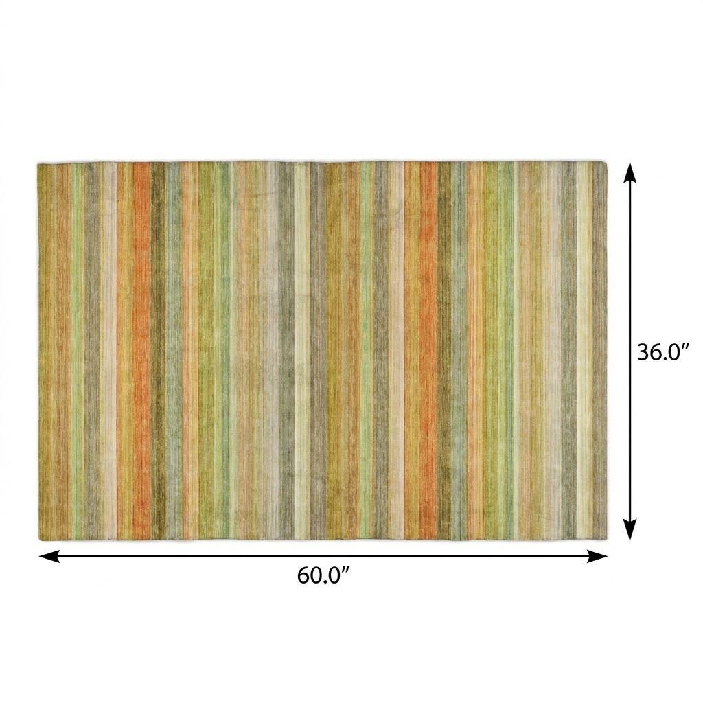3' X 5' Green And Orange Striped Shag Washable Area Rug With UV Protection - HomeRoots - Flyclothing LLC