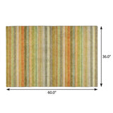 3' X 5' Green And Orange Striped Shag Washable Area Rug With UV Protection - HomeRoots - Flyclothing LLC
