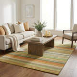 5' X 8' Green And Orange Striped Shag Washable Area Rug With UV Protection - HomeRoots - Flyclothing LLC